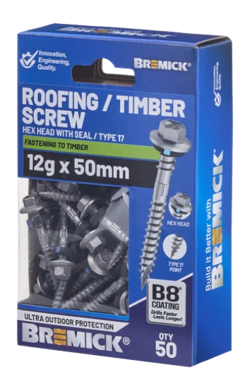 Bremick Hex Head Screw 12gx50mm 50pk