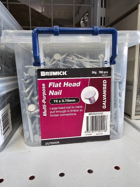 Bremick Flat Head Nail 75 X 3.75mm [qty:5kg]