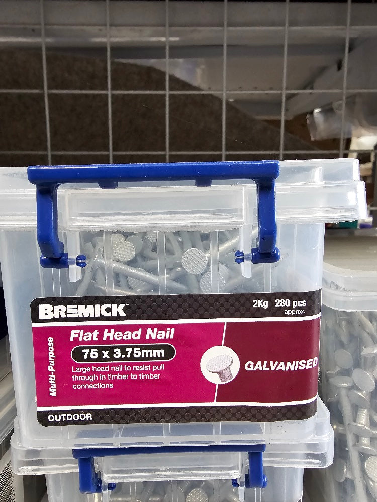 Bremick Flat Head Nail 75 X 3.75mm [qty:2kg]