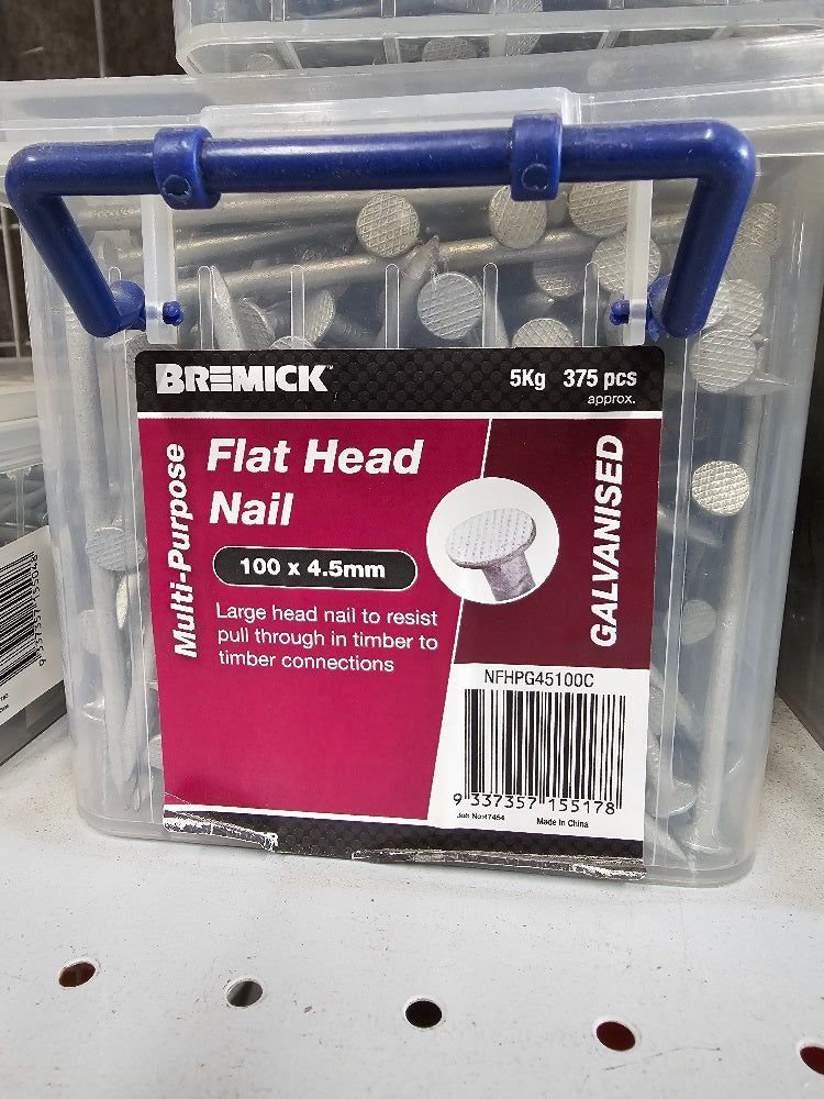 Bremick Flat Head Nail 100 X 4.5mm [qty:5kg]