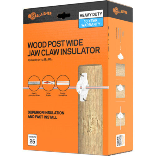 Gallagher Wide Jaw Claw Insulator White Pk25 